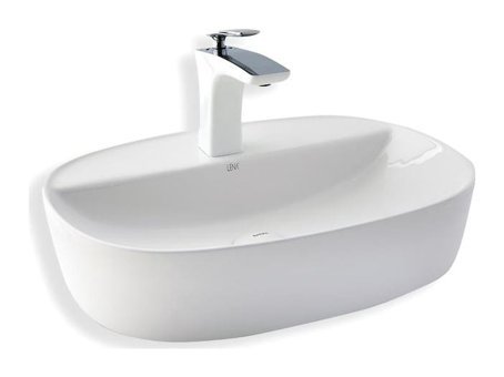 Lena E-2111 Klasik Tekli 50 cm Porselen Tezgah Üstü Asimetrik Lavabo Beyaz