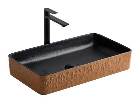 Lena E-4061P Dekoratif Tekli 60 cm Porselen Tezgah Üstü Dikdörtgen Lavabo Çok Renkli