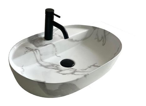 Lena E-2114M1 Dekoratif Tekli 61 cm Porselen Tezgah Üstü Oval Lavabo Çok Renkli