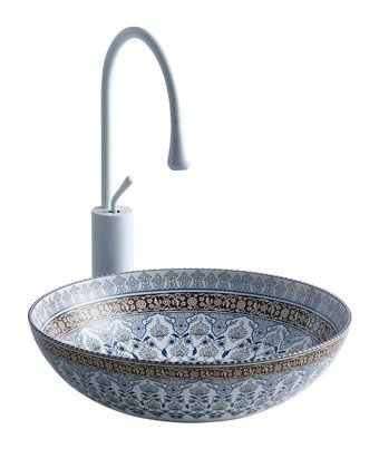 Lena E-7029 Dekoratif Tekli 40 cm Porselen Tezgah Üstü Yuvarlak Lavabo Çok Renkli