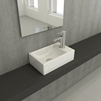 Bocchi 1419-001-0126 Klasik Tekli Seramik Tezgah Üstü Dikdörtgen Lavabo Beyaz