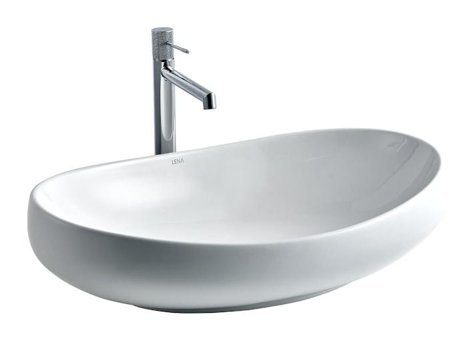 Lena E-5257 Klasik Tekli 64 cm Porselen Tezgah Üstü Oval Lavabo Beyaz