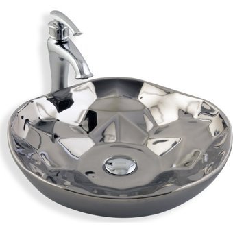 Lena E-5006G Klasik Tekli 135 cm Porselen Tezgah Üstü Oval Lavabo Silver