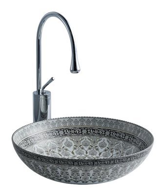 Lena E-7031 Dekoratif Tekli 40 cm Porselen Tezgah Üstü Yuvarlak Lavabo Çok Renkli