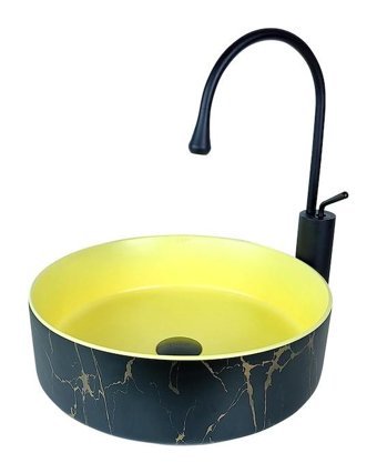 Lena Mr-116 Dekoratif Tekli 40 cm Porselen Tezgah Üstü Yuvarlak Lavabo Çok Renkli