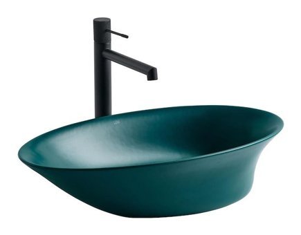 Lena Eh -4610 Vintage Tekli 32 cm Porselen Tezgah Üstü Oval Lavabo Mat Yeşil