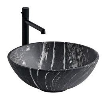Lena Eh-2020m4 Dekoratif Tekli 45 cm Granit Tezgah Üstü Oval Lavabo Siyah