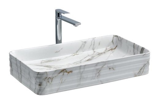 Lena E-2106M1 Dekoratif Tekli 65 cm Porselen Tezgah Üstü Dikdörtgen Lavabo Çok Renkli