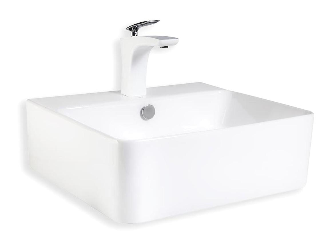Lena E-5175 Klasik Tekli 46 cm Porselen Tezgah Üstü Kare Lavabo Beyaz