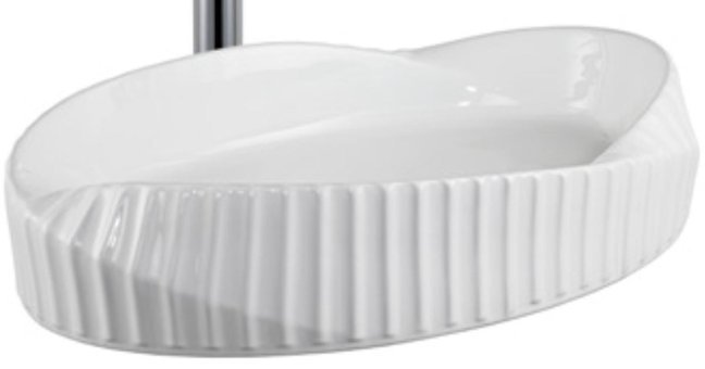 Lena EY-4706 Dekoratif Tekli Porselen Tezgah Üstü Asimetrik Lavabo Beyaz