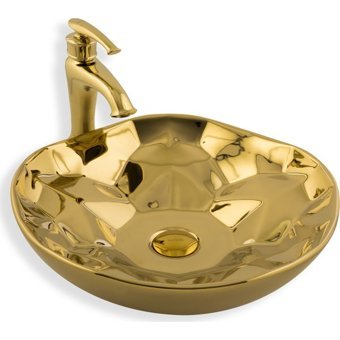 Lena E-5006A Klasik Tekli 135 cm Porselen Tezgah Üstü Oval Lavabo Altın