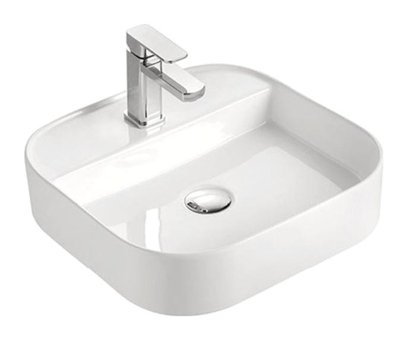 Lena E-5408 Klasik Tekli 45 cm Porselen Tezgah Üstü Kare Lavabo Beyaz