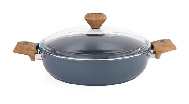 Schafer Fiesta Cam Kapaklı Seramik 28 cm Karnıyarık Tenceresi Lacivert