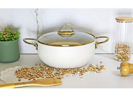 Evita Istiridye Gold Cam Kapaklı Granit 24 cm Derin Tencere