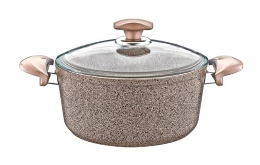 Oms Collection İndüksiyonlu Cam Kapaklı Granit 22 cm Derin Tencere
