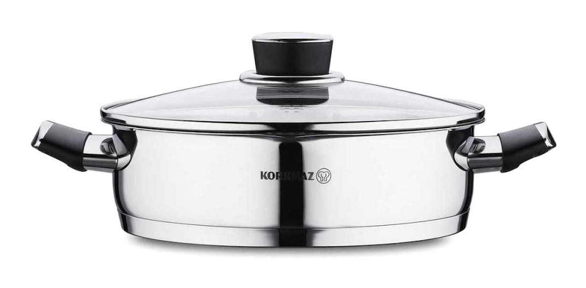 Korkmaz Pera İndüksiyonlu Cam Kapaklı Çelik 24 cm Karnıyarık Tenceresi