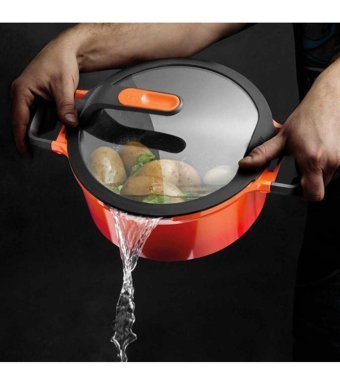 Berghoff Gem Stay Cool Soft Orange İndüksiyonlu Cam Kapaklı Alüminyum 28 cm Karnıyarık Tenceresi