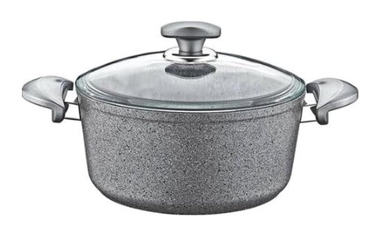 Oms Collection İndüksiyonlu Cam Kapaklı Granit 28 cm Derin Tencere