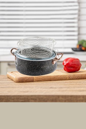 Şan Saray Cam Kapaklı Granit 22 cm Basık Tencere