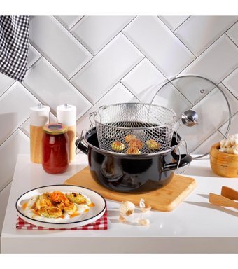 Schafer Fry Cam Kapaklı Emaye 22 cm Derin Tencere