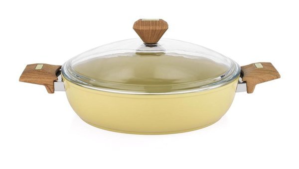 Schafer Fiesta Cam Kapaklı Seramik 28 cm Karnıyarık Tenceresi Sarı