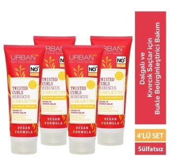 Urban Care Twisted Curls Bukle Belirginleştirici Arındırıcı Kıvırcık Saçlar İçin Hibiskus-Shea Standart Kadın Şampuan 4x250 ml