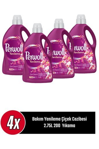Perwoll Yenileme Çiçek Cazibesi Renkliler İçin 200 Yıkama Sıvı Deterjan 4x2.7 lt