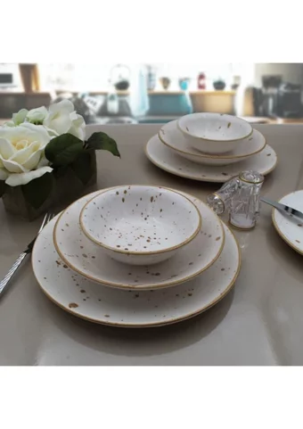 Arna Cappuccino 8 Parça 2 Kişilik Desenli Porselen Yuvarlak Yemek Takımı