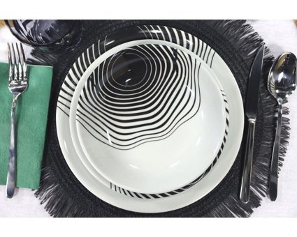 Riverida Melamin Zebra 12 Parça 4 Kişilik Desenli Porselen Yuvarlak Yemek Takımı