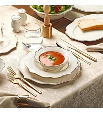 Nehir Lotus Gold 30 Parça 6 Kişilik Porselen Yuvarlak Yemek Takımı