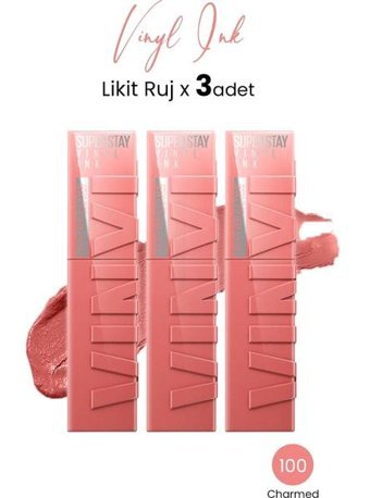Maybelline New York Vinyl Ink No:100 3'lü Pudra Pembe Işıltılı - Parlak Dudak Dolgunlaştırıcı Ruj