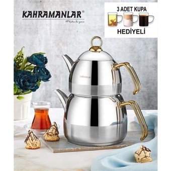 Kahramanlar Venüs Gold Orta Paslanmaz Çelik Çaydanlık Gümüş