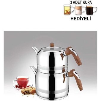 Kahramanlar Midi Boy Çelik Çaydanlık Gümüş