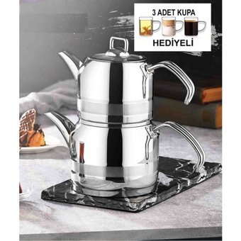 Kahramanlar Orta Boy Çelik Çaydanlık Gümüş