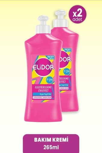 Elidor 7/24 Argan Yağı-Bal Silikonsuz Sülfatsız Elektriklenme Karşıtı Tuzsuz Boyalı Tüm Saçlar için Durulanmayan Kadın Saç Kremi 2x265 ml
