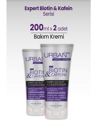 Urban Care Expert Biotin-Kafein Silikonsuz Sülfatsız Dökülme Karşıtı Tuzsuz Boyalı Tüm Saçlar için Kadın Saç Kremi 2x200 ml
