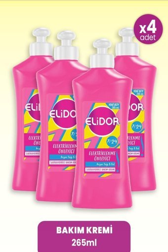 Elidor 7/24 Argan Yağı-Bal Silikonsuz Sülfatsız Elektriklenme Karşıtı Tuzsuz Boyalı Tüm Saçlar için Durulanmayan Kadın Saç Kremi 4x265 ml