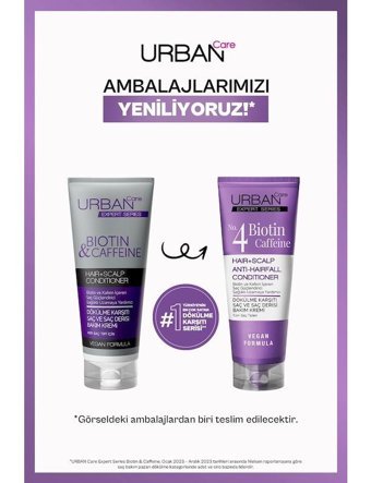 Urban Care Biotin-Kafein Silikonsuz Sülfatsız Dökülme Karşıtı Tuzsuz Boyalı Tüm Saçlar için Durulanmayan Kadın Saç Kremi 200 ml+200 ml