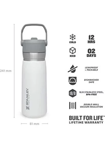 Stanley The IceFlow Flip Straw Paslanmaz Çelik 650 ml Outdoor Termos Beyaz