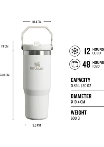 Stanley The IceFlow Flip Straw Çelik 890 ml Pipetli Bardak Outdoor Termos Beyaz