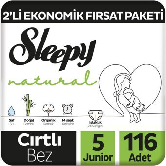 Sleepy Natural 5 Numara Organik Cırtlı Bebek Bezi 116'lı
