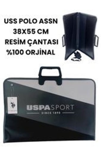 U.S. Polo Assn. Desenli Fermuarlı Gri-Siyah Resim Çantası 38x55 cm