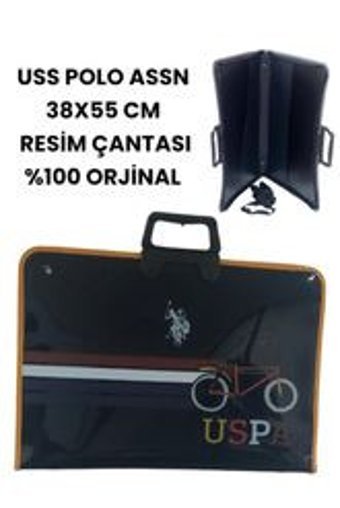 U.S. Polo Assn. Desenli Fermuarlı Altın Resim Çantası 38x55 cm
