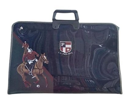 Polo Desenli Fermuarlı Siyah Plastik Resim Çantası 40x55 cm