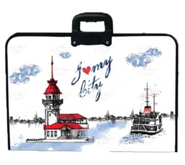 Keskin Color İstanbul Desenli Fermuarlı Beyaz Plastik Resim Çantası 35x50 cm
