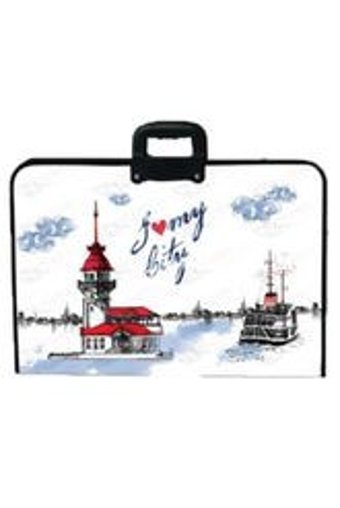Keskin Color İstanbul Desenli Fermuarlı Beyaz Plastik Resim Çantası 35x50 cm