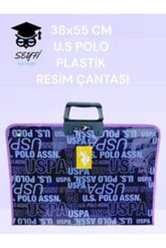 U.S. Polo Assn. Desenli Fermuarlı Lacivert Kumaş Resim Çantası 38x55 cm