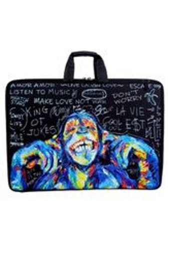 Glanart Desenli Fermuarlı Mavi - Siyah Plastik Resim Çantası 35x50 cm