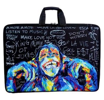 Glanart Desenli Fermuarlı Mavi - Siyah Plastik Resim Çantası 35x50 cm