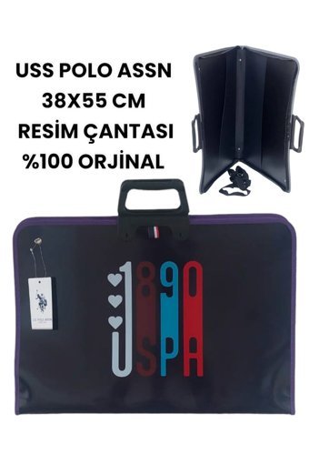 U.S. Polo Assn. Desenli Fermuarlı Beyaz Resim Çantası 38x55 cm